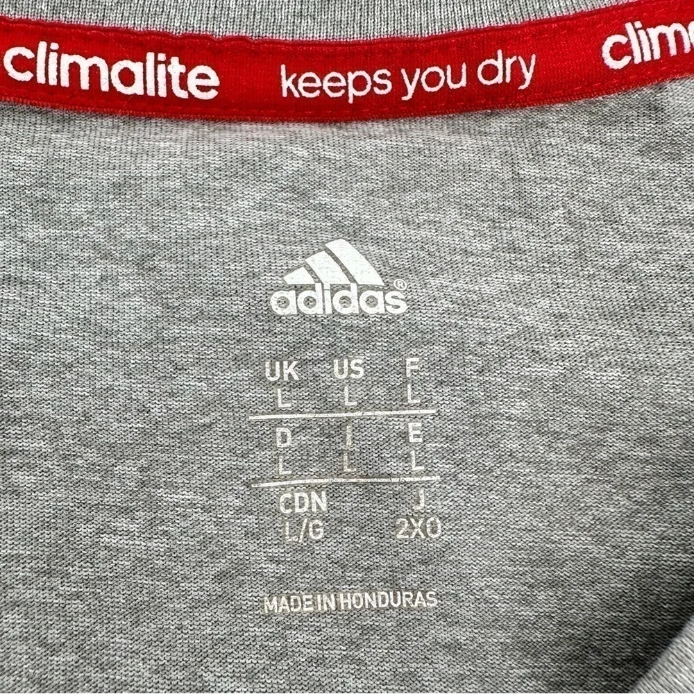 Adidas Climate Gray w/Red & Dark Gray Stripes on Front Long Sleeve Tee Sz Large